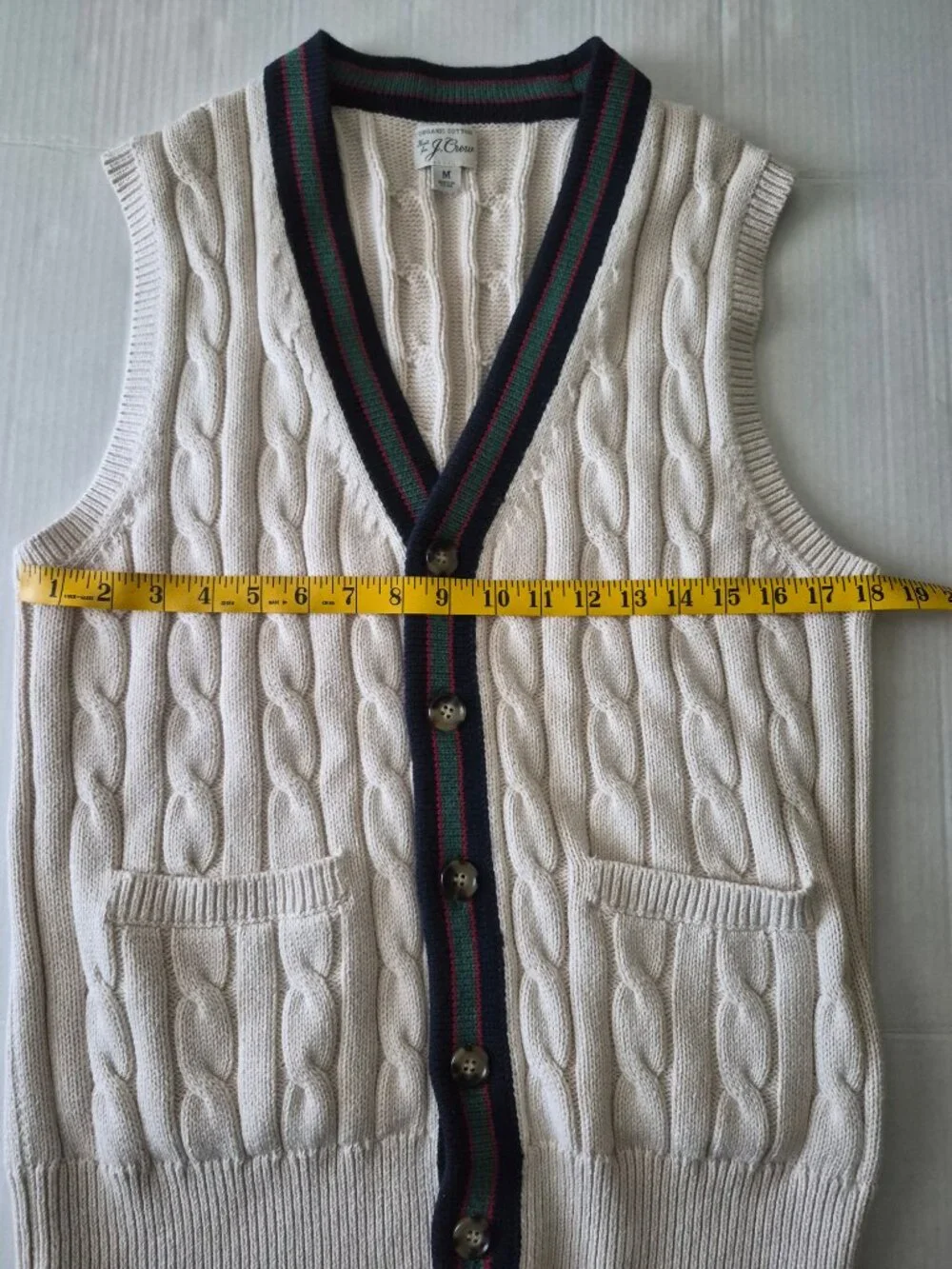 J Crew Organic Cotton Grandpa Core Cable Knit V-Neck Cardigan Vest